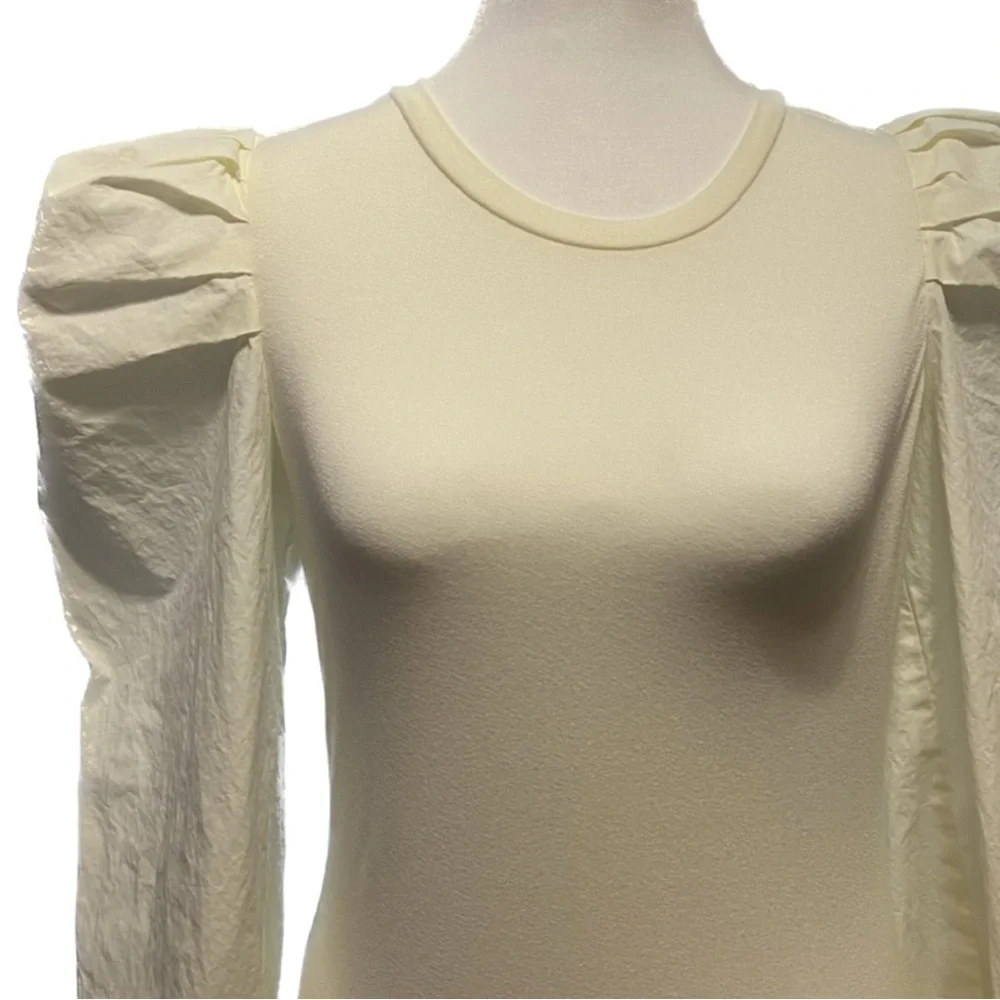 Skies are Blue Puff Sleeve Blouse Cream Crew Neck Size XS NWT - Picture 2 of 16